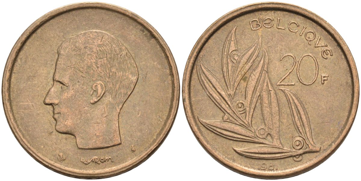 Бельгия 20 франков 1981 Belgique, Бодуэн I (1951-1993) KM 159 никель бронза 4126-217