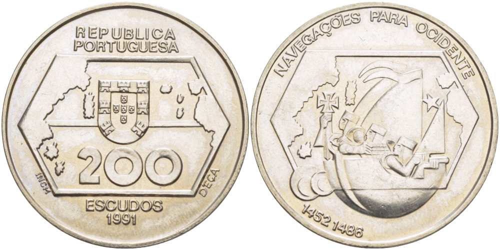 Португалия 200 эскудо 1991 Навигация на запад KM 659 медно-никель  UNC   4184-821