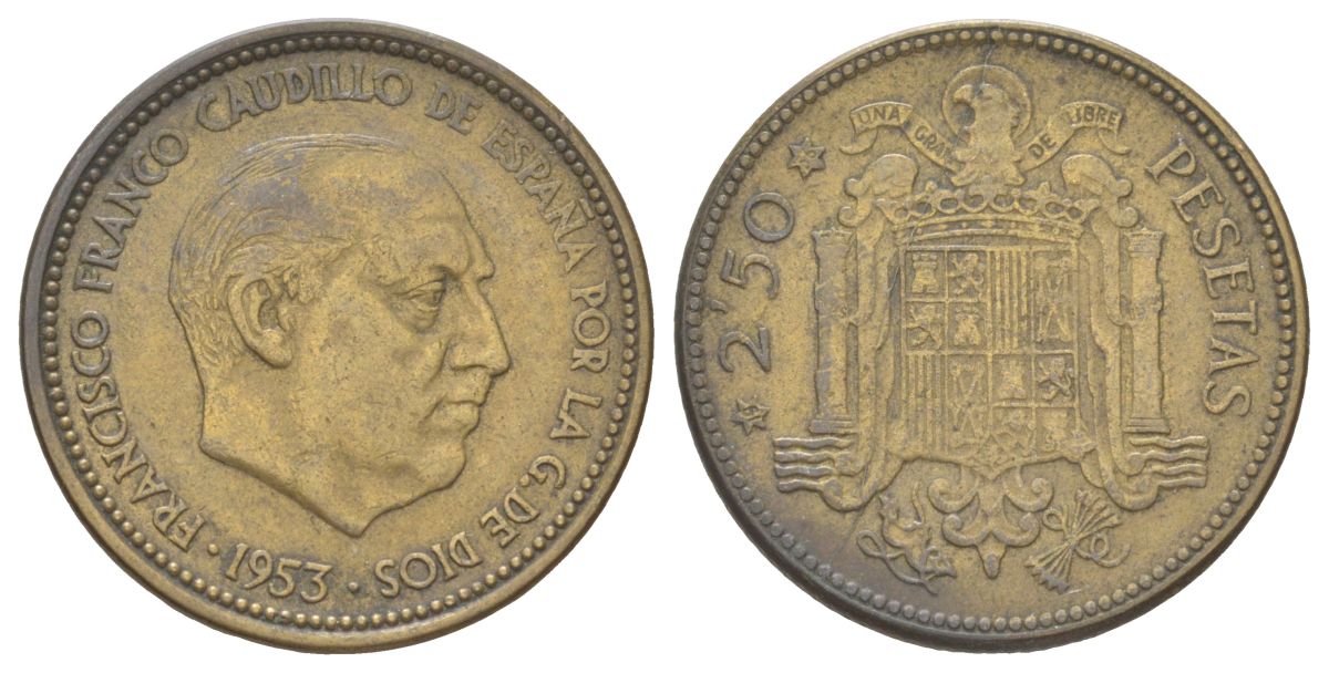 Испания 2 1/2 песеты 1953 (56) KM 785 алюминиевая бронза 4628-1016