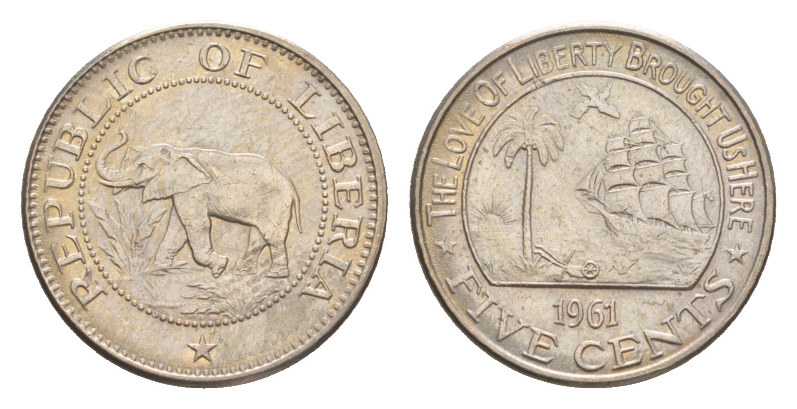 Либерия 5 центов 1961  KM 14 медно-никель  aUNC 4659-441