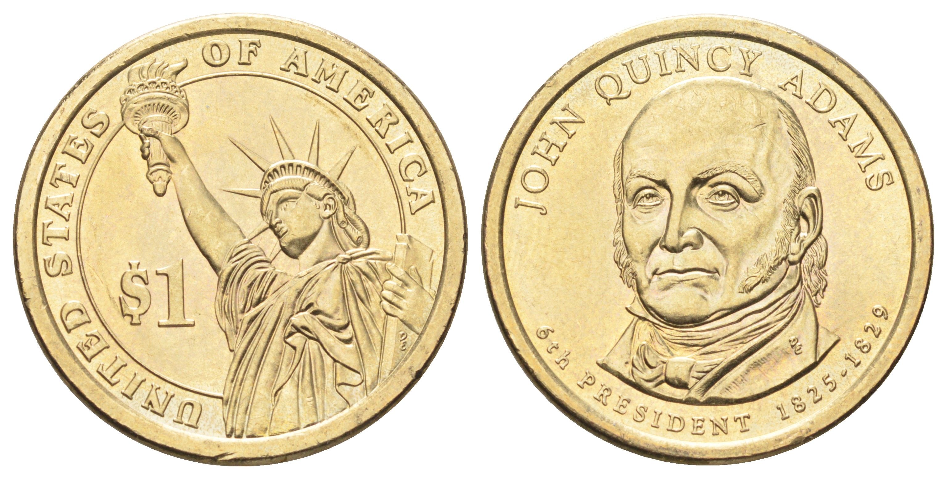 США 1 доллар 2008 Президент США - Джон Куинси Адамс (1825-1829) KM 427 медь с марганцево-латунным покрытием UNC 4666-945