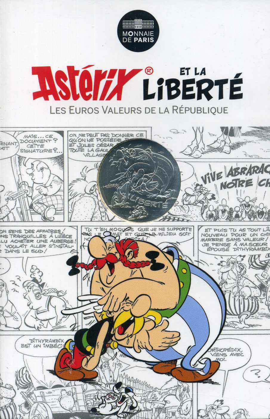 Франция 10 евро 2015 серия Астерикс и свобода, Астерикс и Обеликс смеются, в оригинальном буклете KM NEW серебро UNC 1-4-3-30