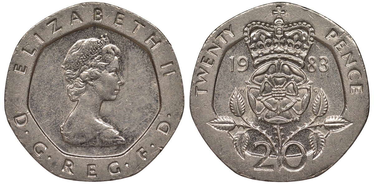 Великобритания 20 пенсов 1983 Елизавета II (1952-2022) KM 931, Spink 4230 (G1) медно-никель 4122-1112