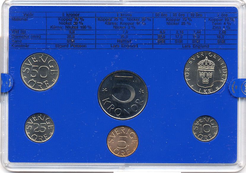 Швеция набор монетного двора из 6 монет 1981 в пластике, Карл XVI Густав (1973- ) KM MS19 UNC 7-5-7-181