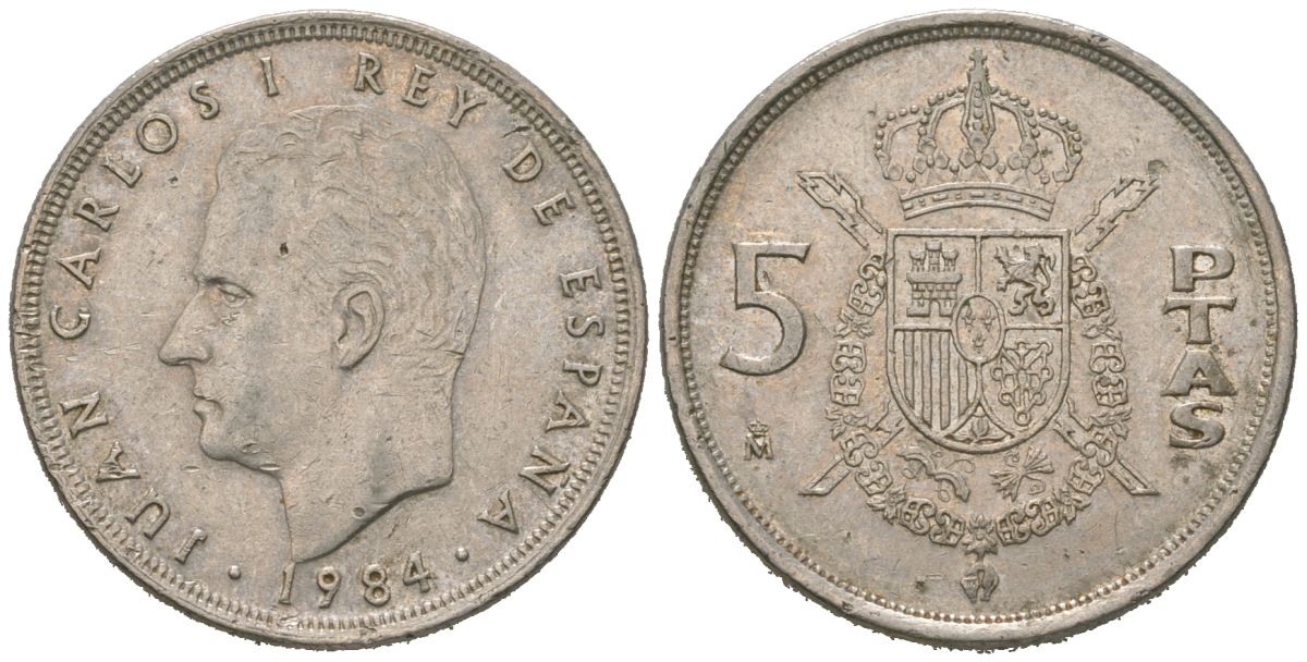 Испания 5 песет 1984 M, Хуан Карлос I (1975-2014) KM 823 медно-никель 4604-1111