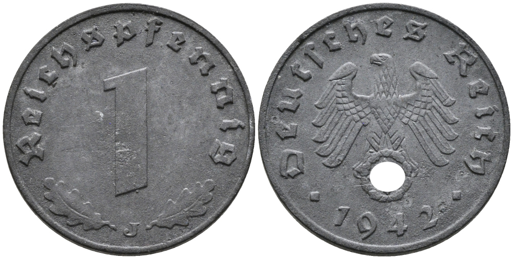 ГЕРМАНИЯ 1 РЕЙХСПФЕННИГ 1942 J KM 97, J.369 цинк 96-746