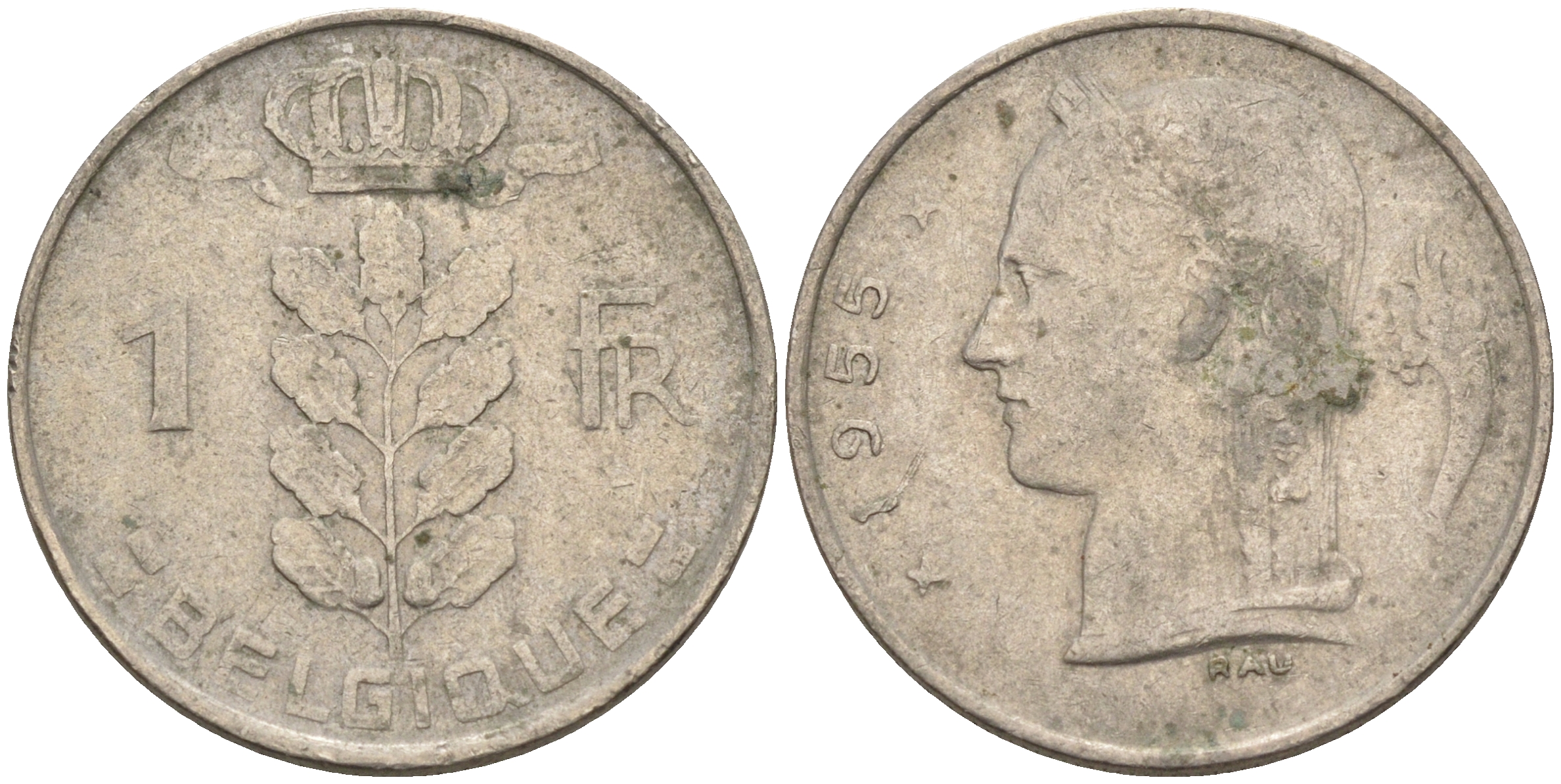 Бельгия 1 франк 1955 BELGIQUE KM 142.1 медно-никель 4592-533