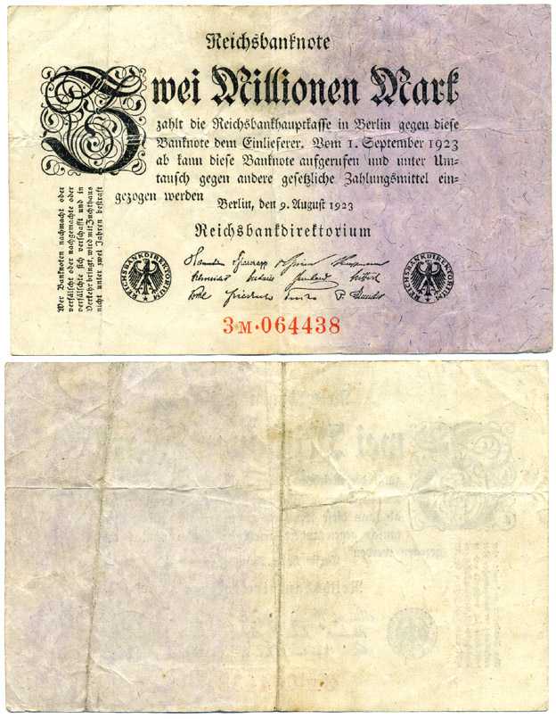 ГЕРМАНИЯ 2000000 МАРОК 1923 9 АВГУСТА 1923, СЕРИЯ М Pick 103, Rosenberg 102c бумага 8592-11-3-1