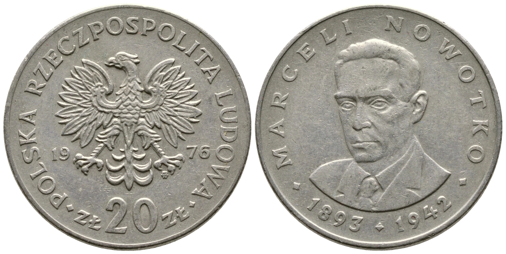 Польша 20 злотых 1976 MW, Марцелий Новотко KM 69, Parchimowicz 246c медно-никель 4680-935