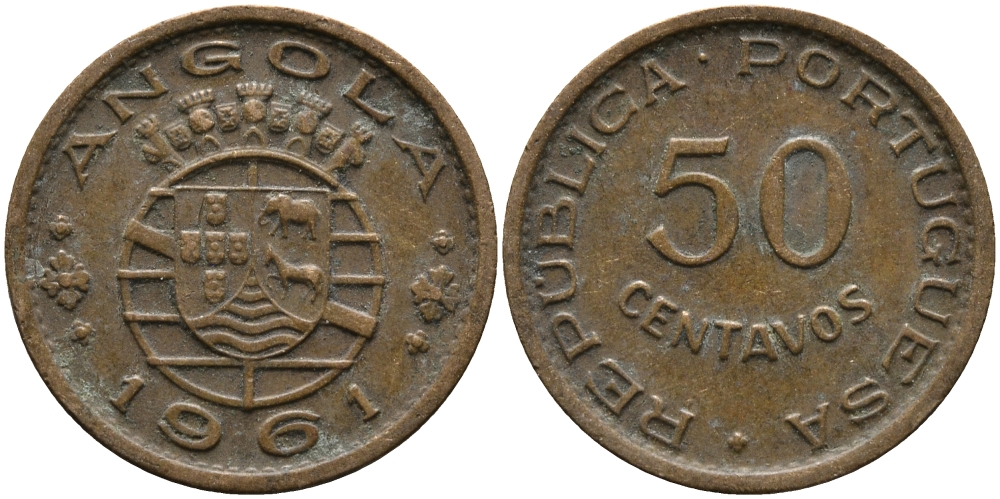 Португальская Ангола 50 сентаво 1961 KM 75 бронза 33-857