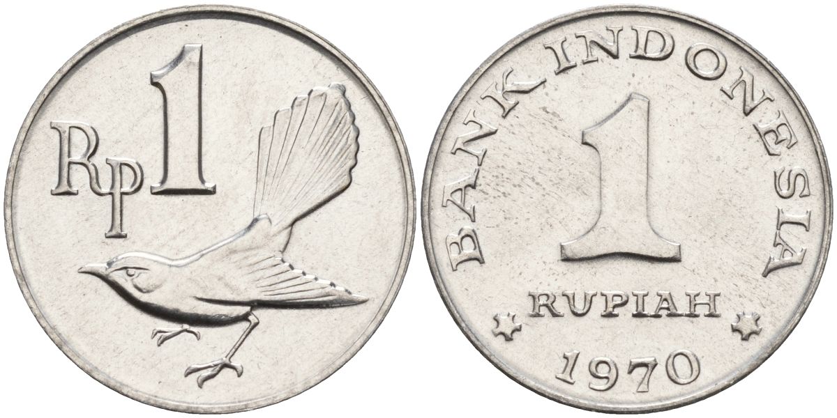 Индонезия 1 рупия 1970 птичка мухоловка KM 20 алюминий UNC 4153-542