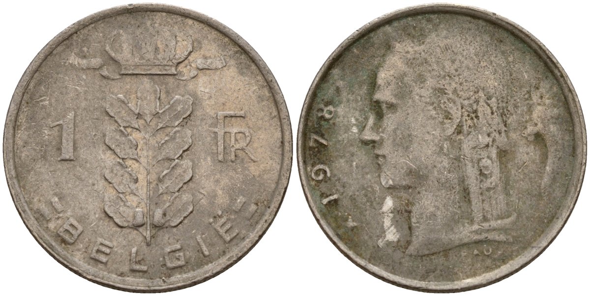 Бельгия 1 франк 1978 Belgie, Бодуэн I (1951-1993) KM 143 медно-никель 4156-635