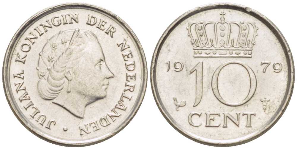 НИДЕРЛАНДЫ 10 ЦЕНТОВ 1979 ЮЛИАНА (1948-1980) KM 182 никель 211-1245