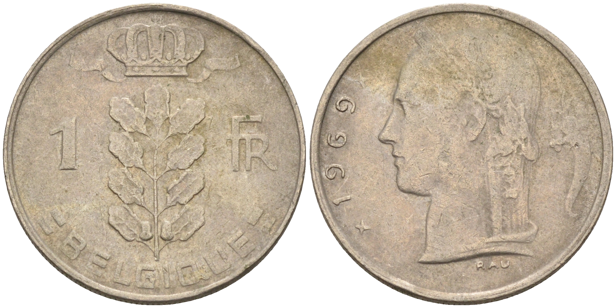 Бельгия 1 франк 1969 BELGIQUE KM 142.1 медно-никель 4592-527