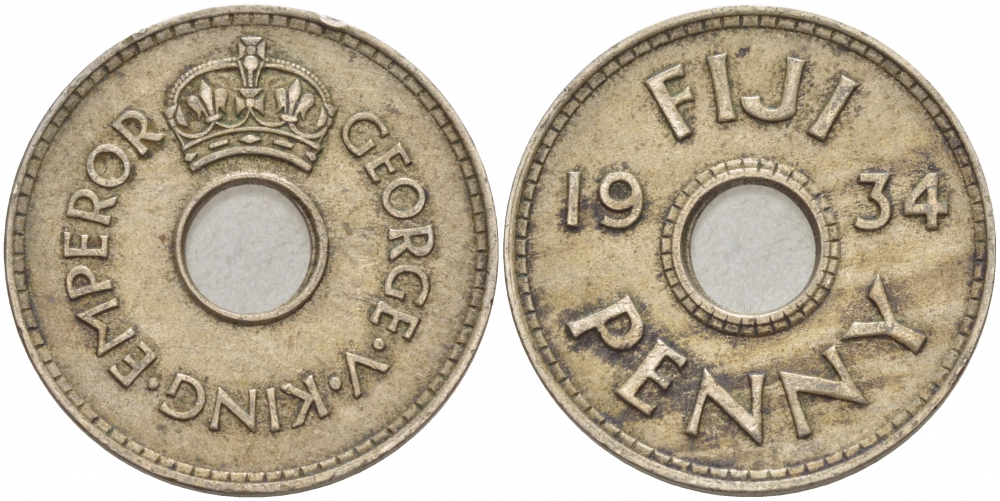 Фиджи 1 пенни 1934 Георг V (1910-1936) KM 2 медно-никель 51-1415