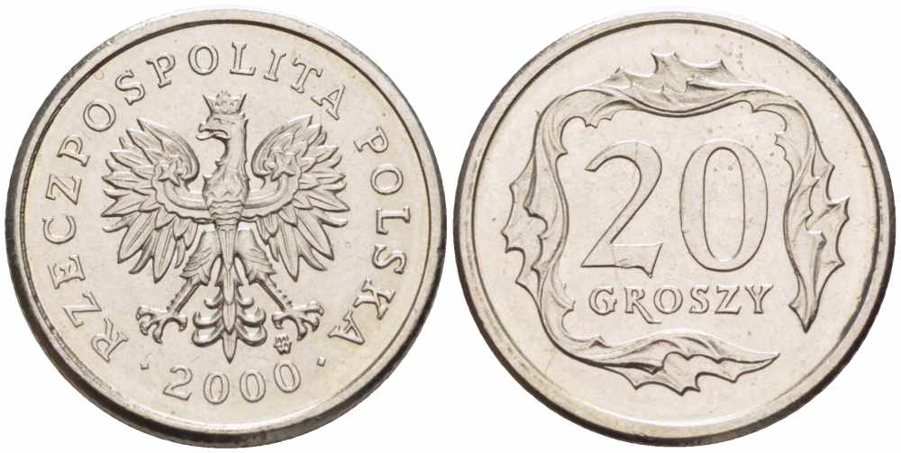 Польша 20 грошей 2000 MW KM 280, Parchimowicz 705h медно-никель 105-725