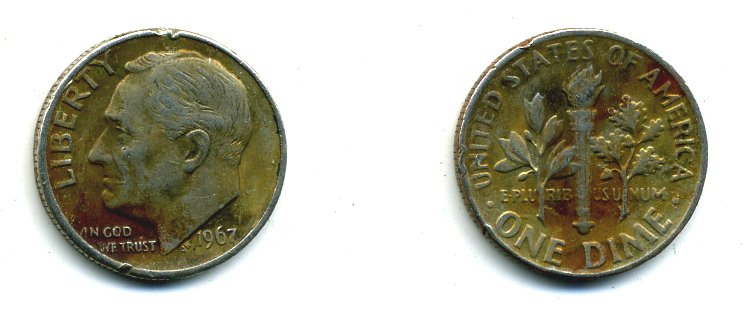 США 10 центов (дайм) 1967 Рузвельт KM 195а медь плакированная медно-никелем 46-2351