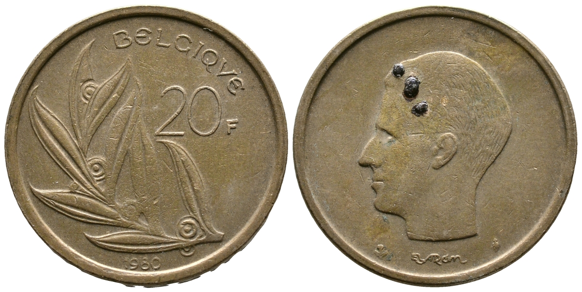 Бельгия 20 франков 1980 Belgique, Бодуэн I (1951-1993) KM 159 никель бронза 89-456