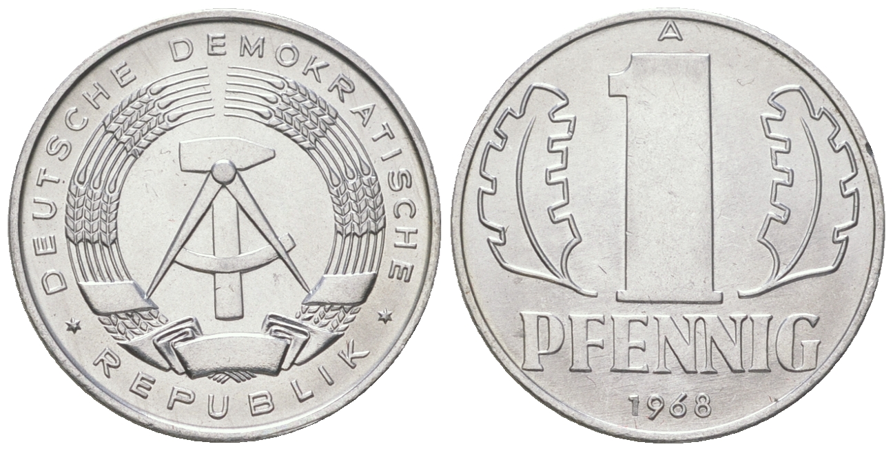 ГДР 1 пфенниг 1968 A KM 8.1 алюминий UNC 4164-641
