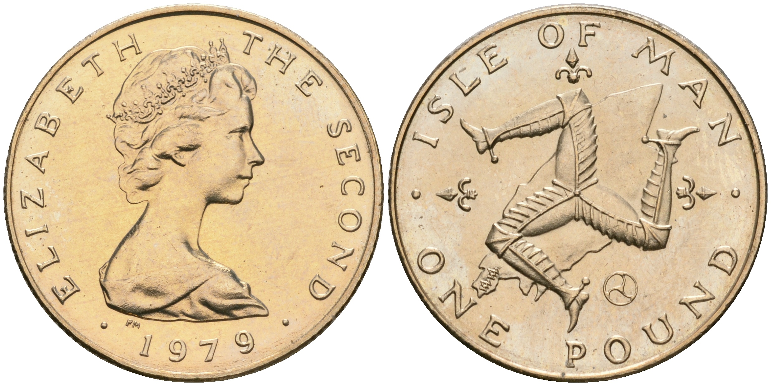 Остров Мэн 1 фунт 1979 Елизавета II (1952-2022), герб KM 44 вирениум UNC 08-1043