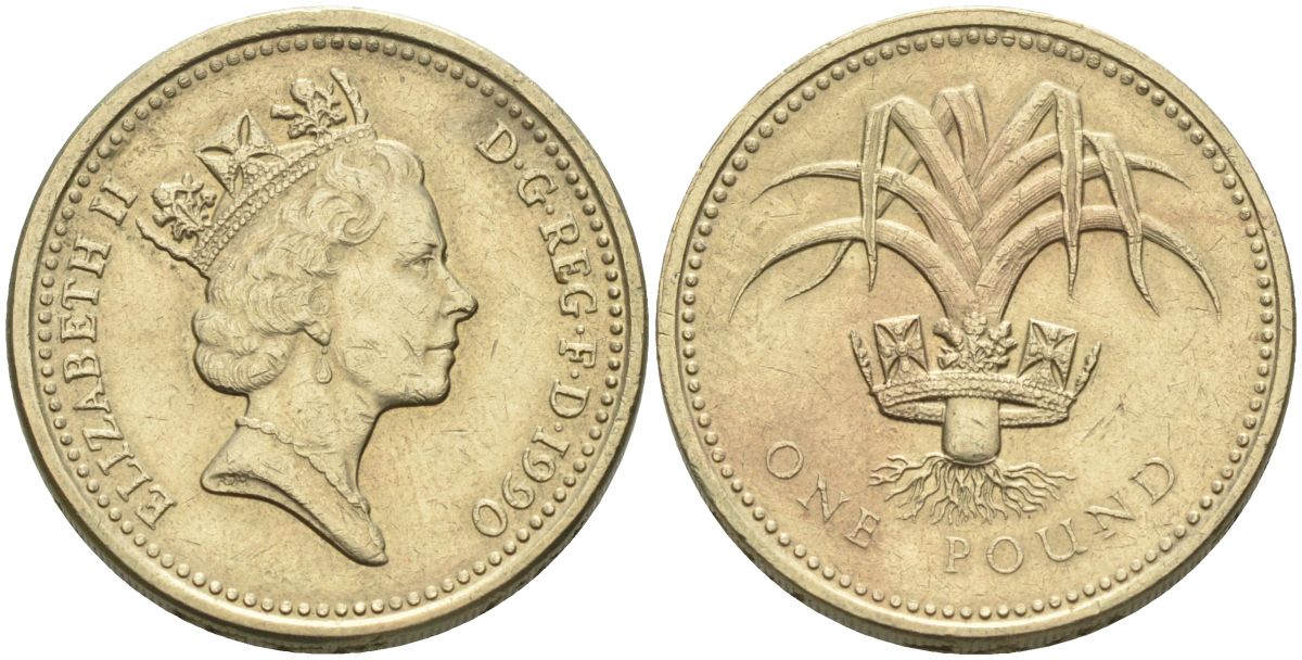 Великобритания 1 фунт 1990 Елизавета II (1952-2022) KM 941, Spink 4331 никель латунь 4116-857