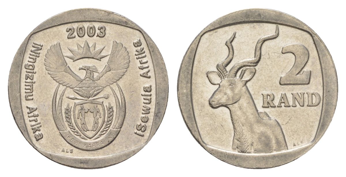 ЮАР 2 ранда 2003 KM 335 медь плакированная никелем UNC 4626-1253