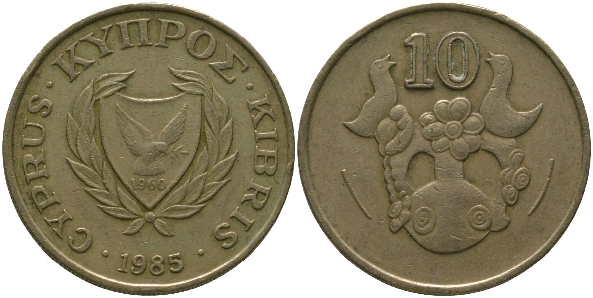Кипр 10 центов 1985 KM 56.2 никель латунь 4401-1257
