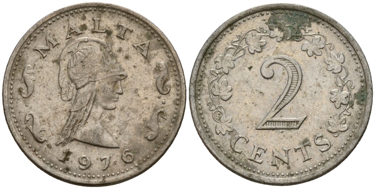 Мальта 2 цента 1976 Пентесилея, царица амазонок KM 9 медь цинк 4154-665