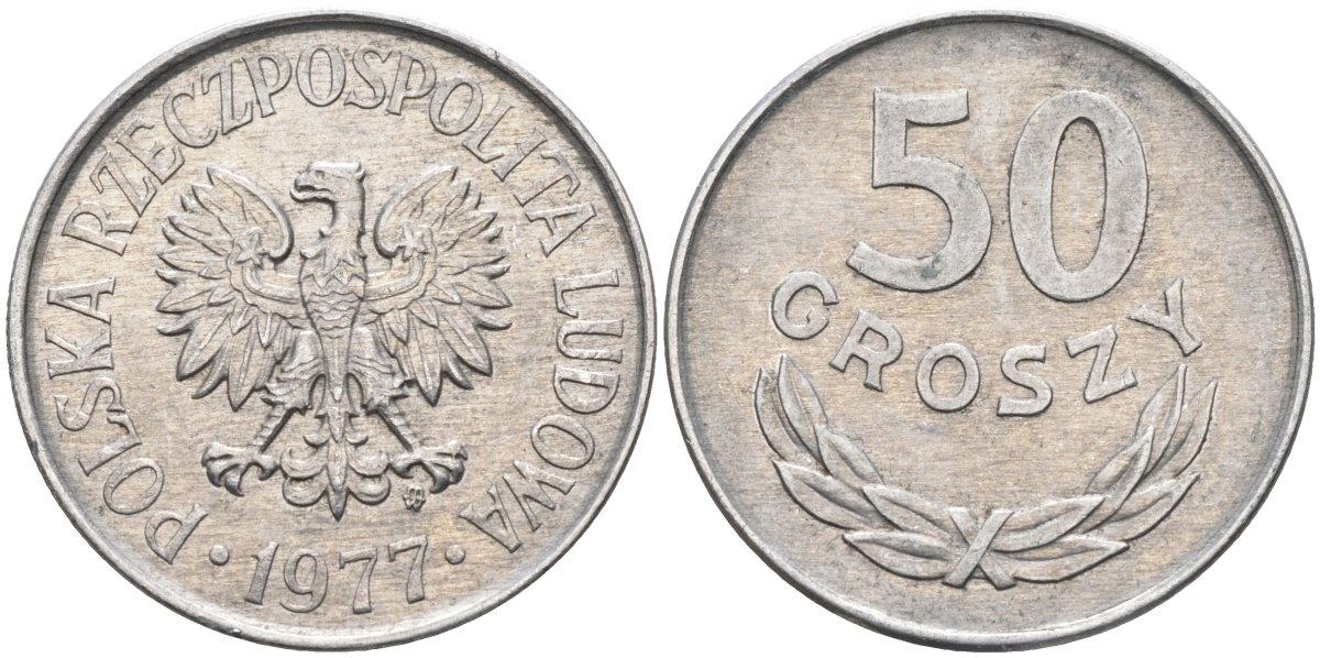 Польша 50 грошей 1977 MW, Народная Республика KM 48.1, Parchimowicz 210l алюминий 3336-535
