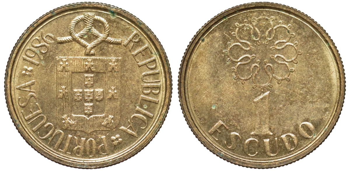 Португалия 1 эскудо 1986 KM 631 никель латунь 4596-334