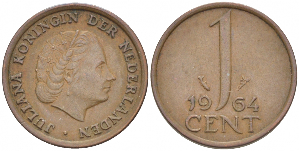 Нидерланды 1 цент 1964 Юлиана (1949-1980) KM 180 бронза 3457-1214