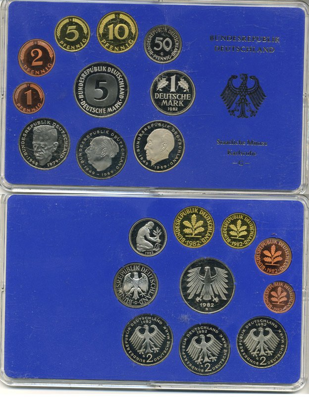 ФРГ государственный набор из 10 монет 1982 G    PROOF  3-5-3-06