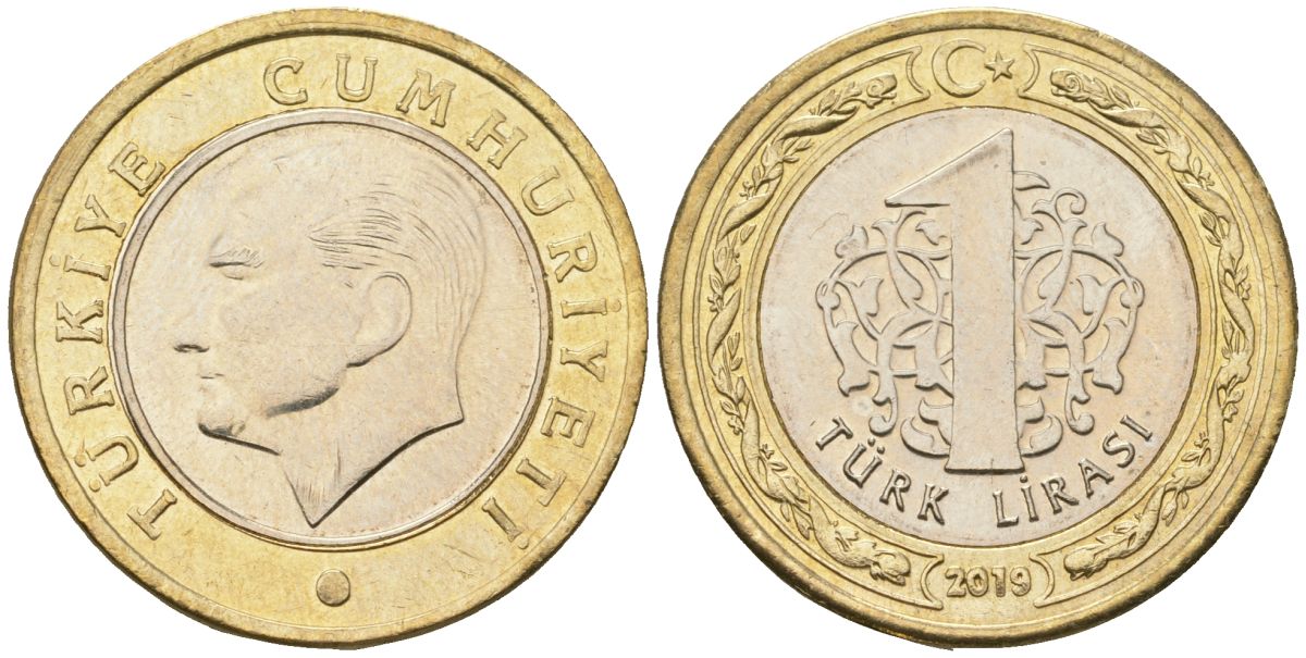 Турция 1 лира 2019 KM 1244 биметалл 4610-1212