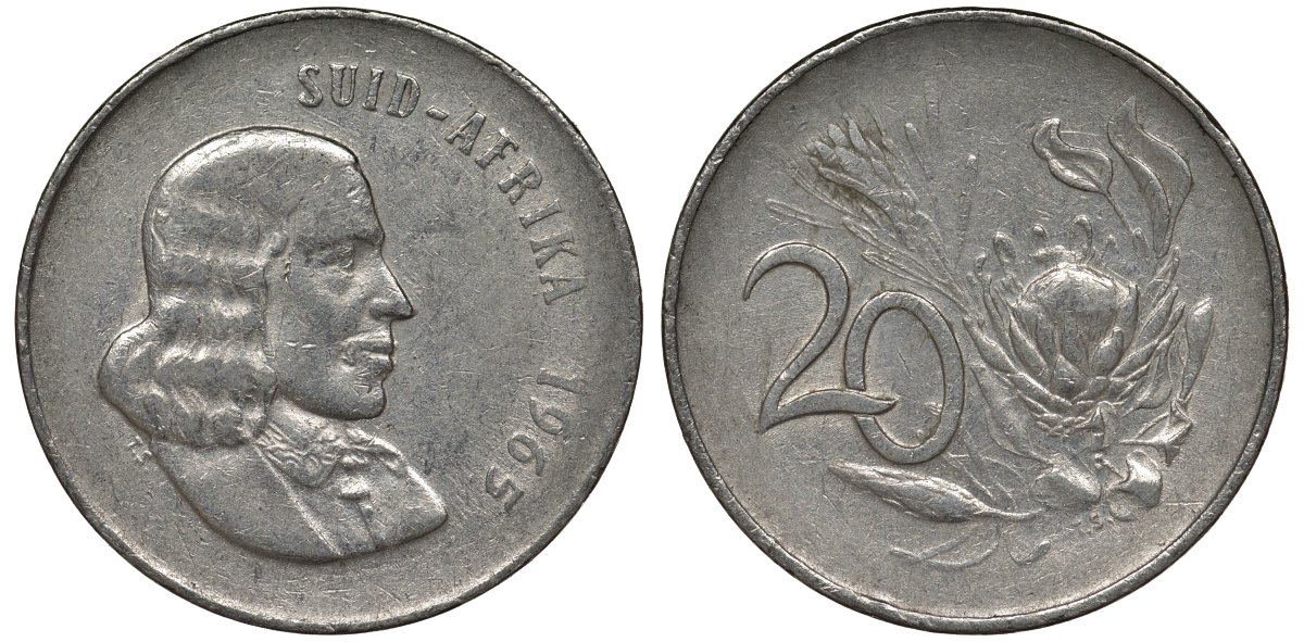 ЮАР 20 центов 1965 SUID, Ян ван Райбек KM 69.2 никель 4122-156