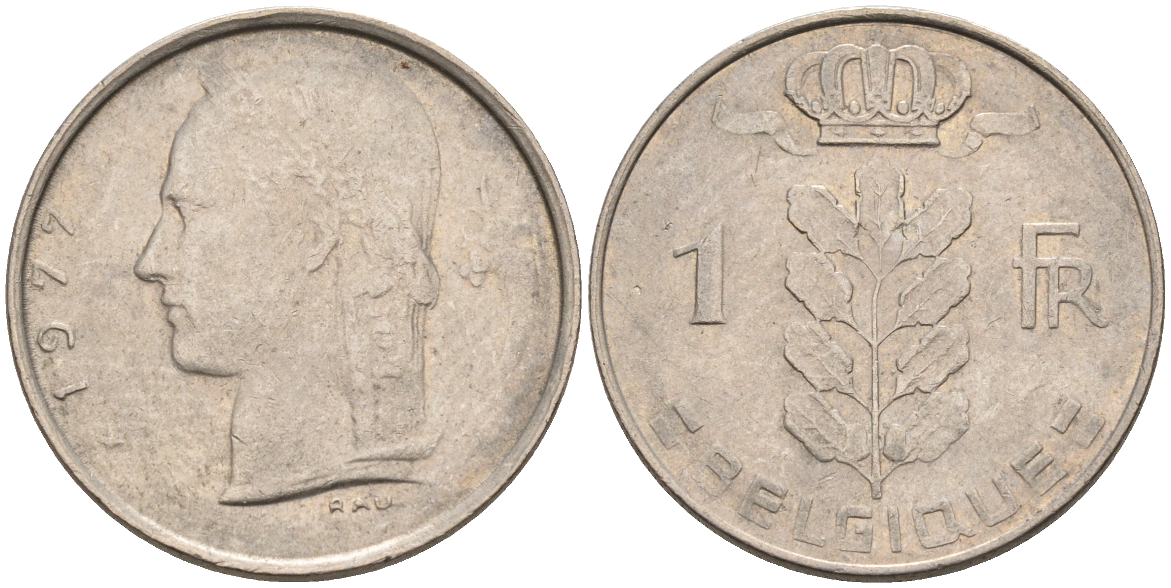 Бельгия 1 франк 1977 Belgique, Бодуэн I (1951-1993) KM 142.1 медно-никель 4563-1123