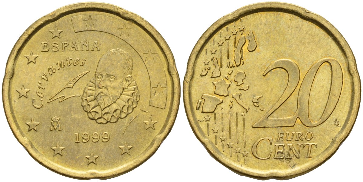 Испания 20 евроцентов 1999 KM 1044 латунь 4143-1212