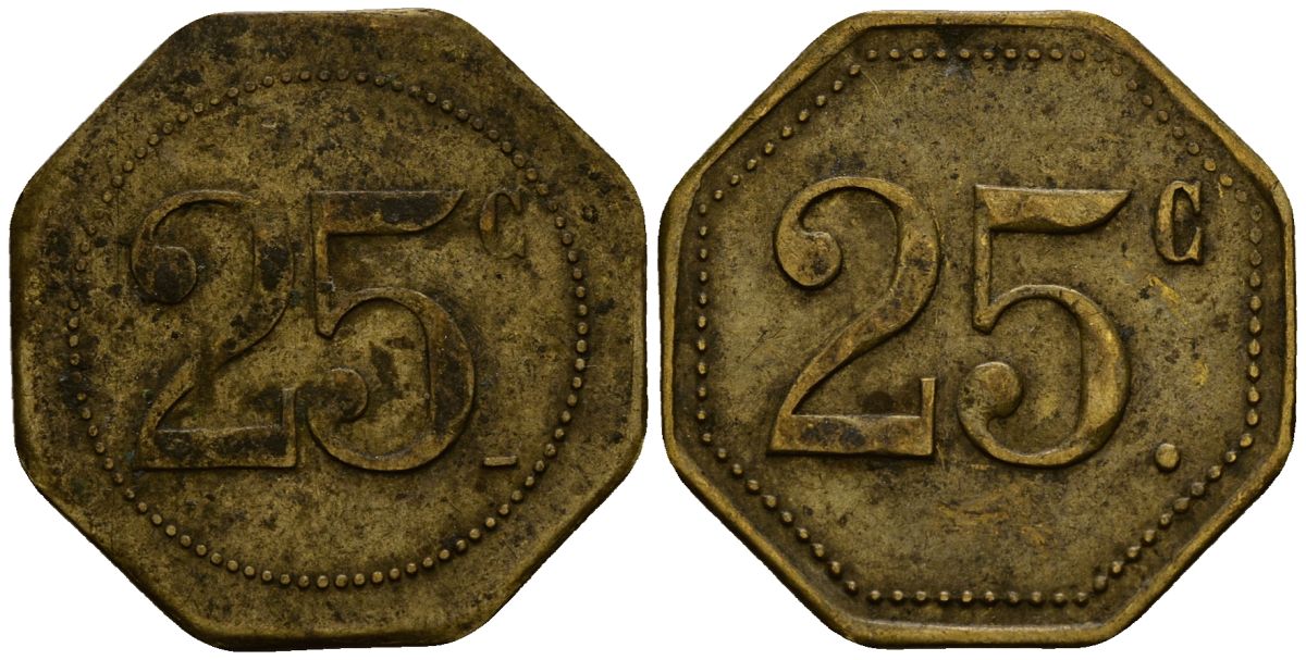 Франция 25 сантимов ND ресторанный жетон латунь 4166-423