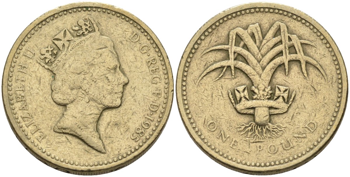 Великобритания 1 фунт 1985 Елизавета II (1952-2022) KM 941, Spink 4331 никель латунь 81-1014