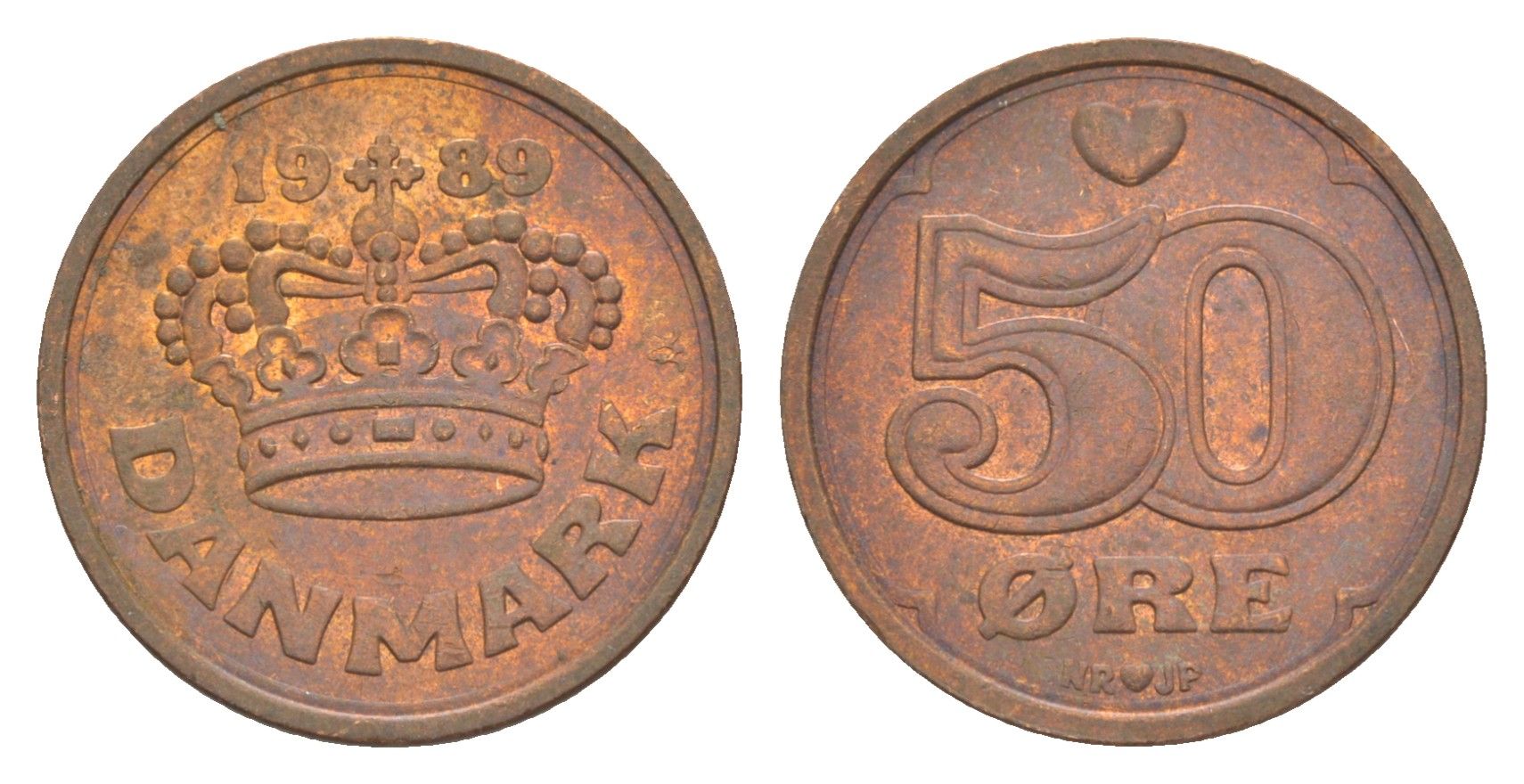 Дания 50 эре 1989 Маргрете II (1972-2024) KM 866 бронза 4529-917