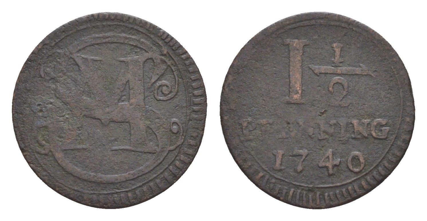 Мюнстер 1 1/2 пфеннига 1740 KM 336 медь 633-1023