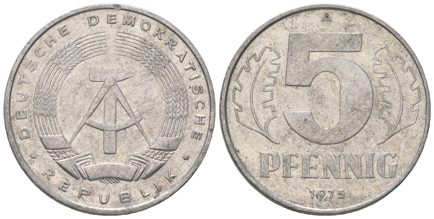 ГДР 5 пфеннигов 1975 A KM 9.1 алюминий 4625-1168