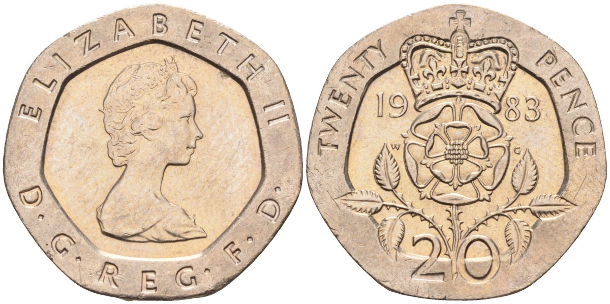 Великобритания 20 пенсов 1983 Елизавета II (1952-2022) KM 931, Spink 4230 (G1) медно-никель 4116-1025