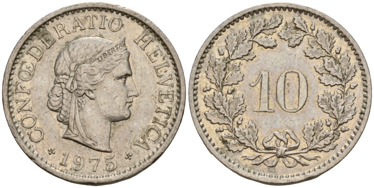 Швейцария 10 раппенов 1975 KM 27 медно-никель 4189-424