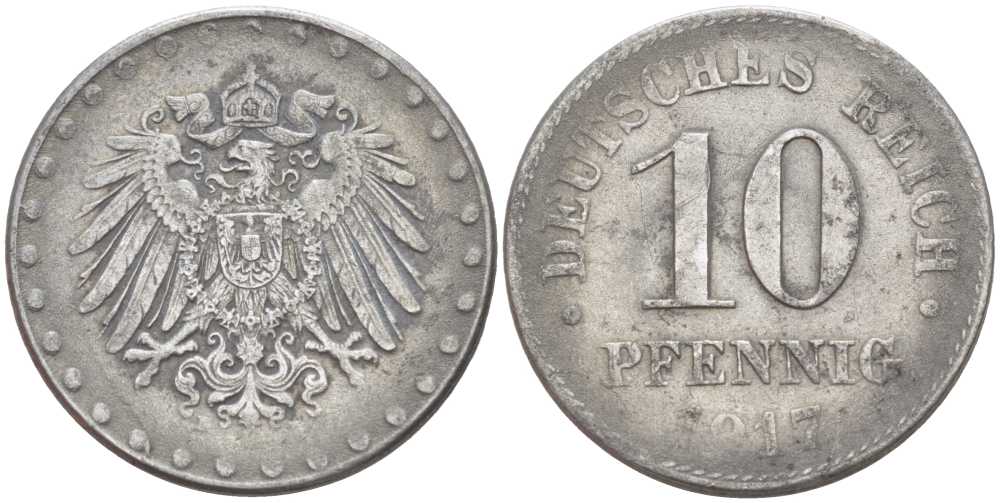 ГЕРМАНИЯ 10 ПФЕННИГОВ 1917 D KM 20, J. 298 железо 4401-122