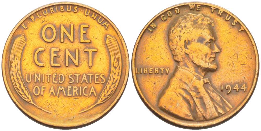 США 1 ЦЕНТ 1944 ЛИНКОЛЬН KM А132 медь цинк 3309-514