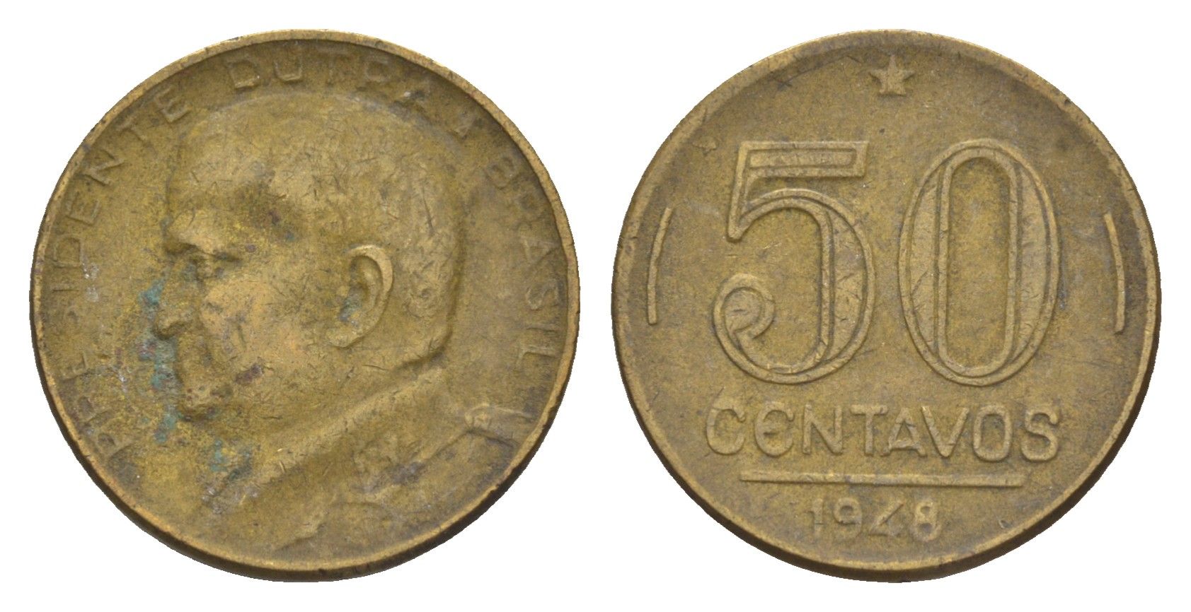 Бразилия 50 сентаво 1948 Эурику Дутра KM 563 алюминиевая бронза 4655-1117