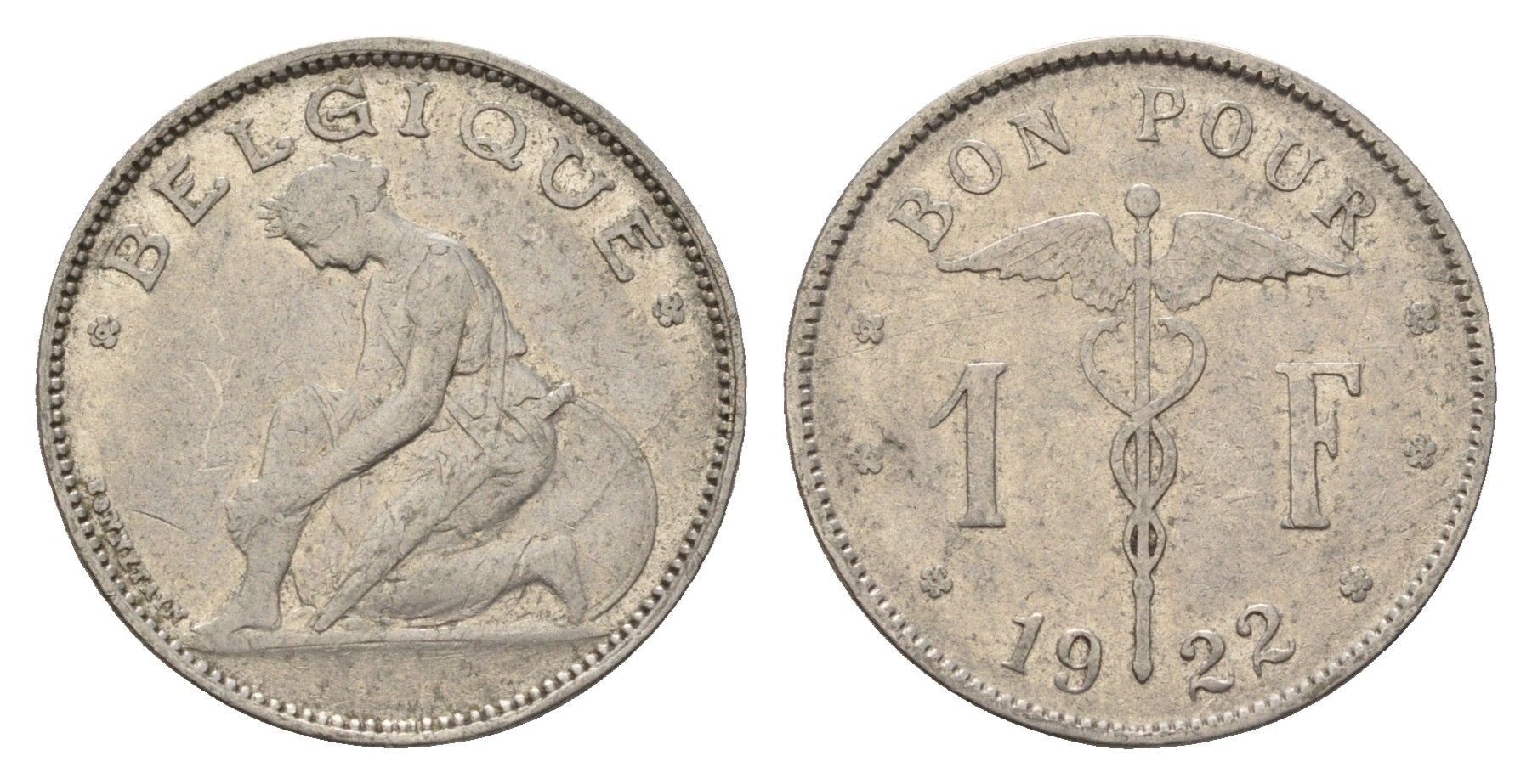 Бельгия 1 франк 1922 Belgique, Альберт I (1910-1934) KM 89 никель 3336-615