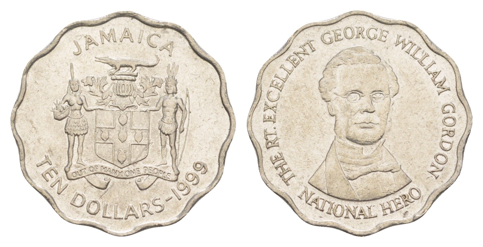 Ямайка 10 долларов 1999 KM 181 сталь плакированная никелем 4519-833