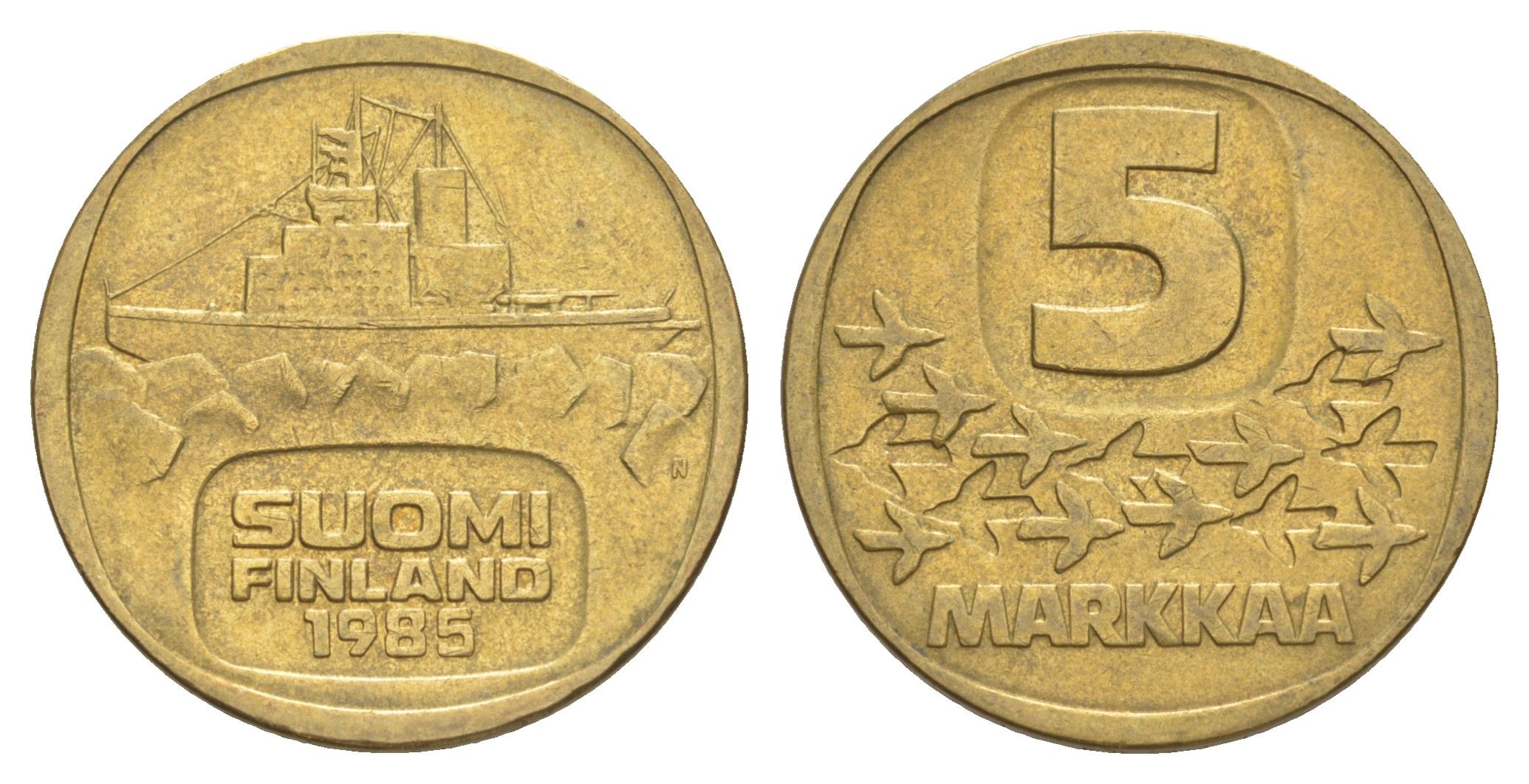 Финляндия 5 марок 1985 KM 57 алюминиевая бронза 4648-631