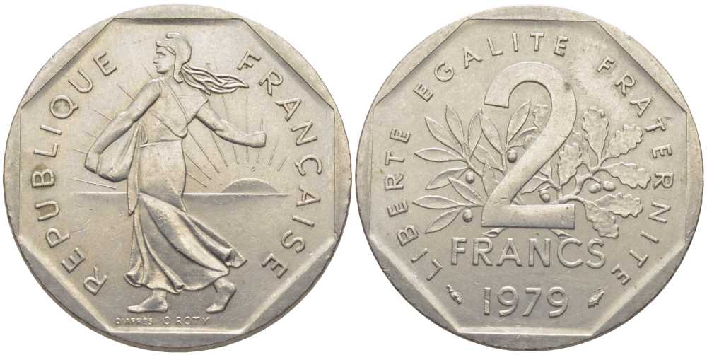 ФРАНЦИЯ 2 ФРАНКА 1979 СЕЯТЕЛЬ KM 942.1, LE FRANC 272.3 никель 111-1043